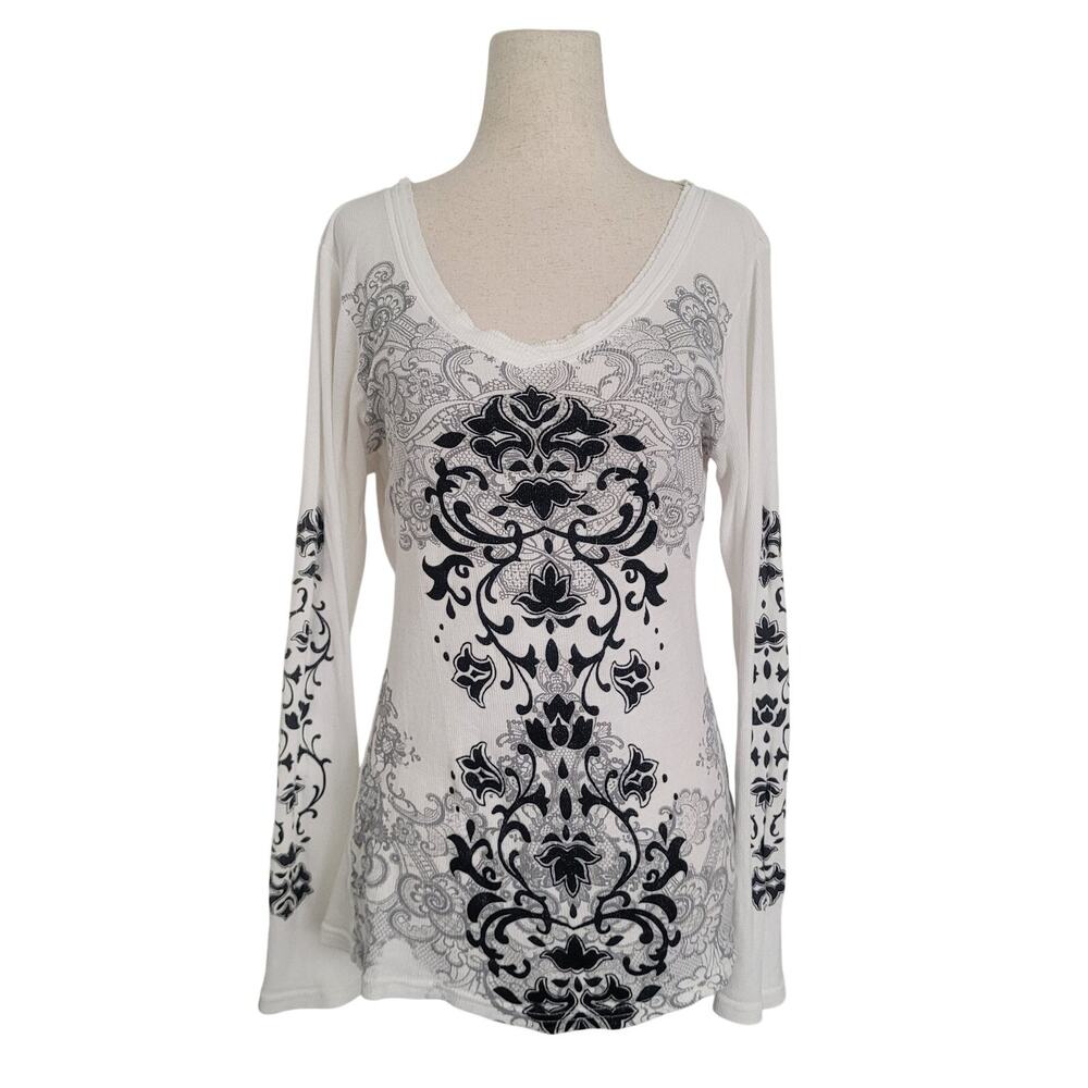 Y2k Mudd Long Sleeve Graphic Print Top Size M White Fairy Grunge Indie Sleaze